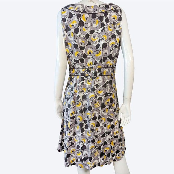 Boden Retro Rose Cotton Fit & Flare Dress in Gray & Yellow | 10R - Picture 3 of 10